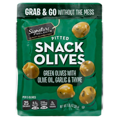 Signature Select Olives Snack Pitted Green Garlic - 1.05 Oz