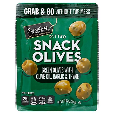 Signature Select Olives Snack Pitted Green Garlic - 1.05 Oz