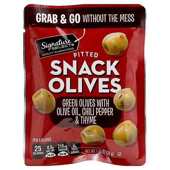 Signature Select Olives Snack Pitted Green Chili - 1.05 Oz