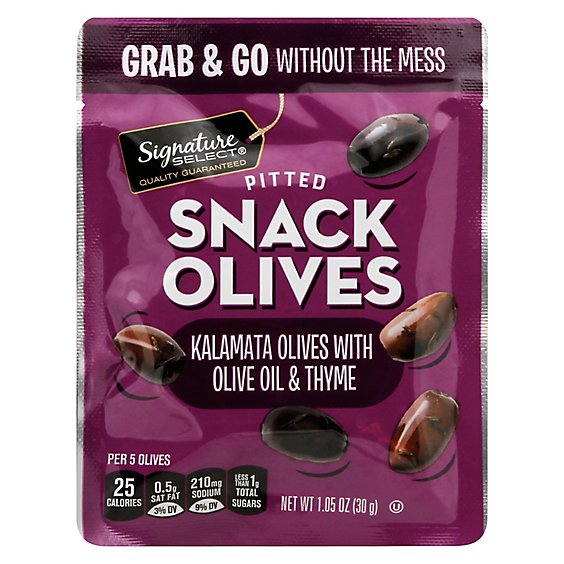 Signature Select Olives Snack Pitted Kalamata Thyme - 1.05 Oz