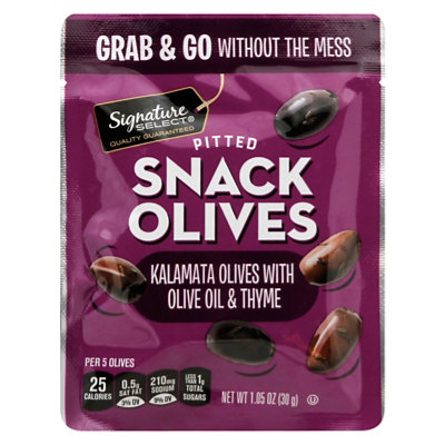 Signature SELECT Olives Snack Pitted Kalamata Thyme - 1.05 Oz