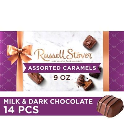 RUSSELL STOVER Assorted Caramels Milk & Dark Chocolate Gift Box 14 Count - 9 Oz