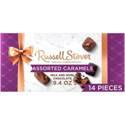 RUSSELL STOVER Assorted Caramels Milk & Dark Chocolate Gift Box 14 Count - 9 Oz - Image 1