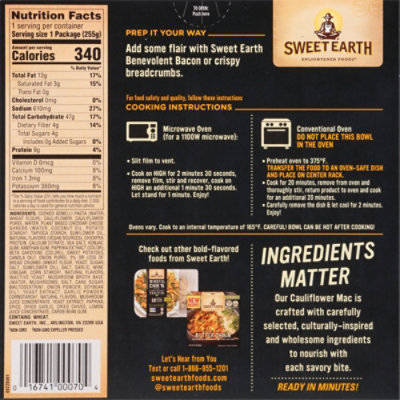 Sweet Earth Cauliflower Mac Bowl Frozen Dinner - 9 Oz - Image 3