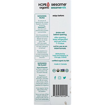 Hope And  Milk Ssame Unsweet Org - 33.8 Fl. Oz. - Image 6