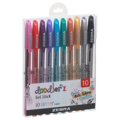 Zebra Pen Doodlerz Gel Stick Pen, Bold Point, 1.0mm, Assorted Neon Colors,  10 Pack