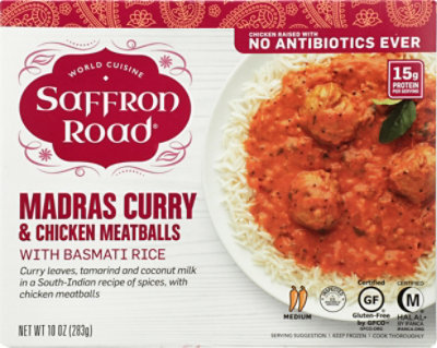 Saffron Road Frozen Entree Halal Madras Curry & Chicken Meatballs Medium Heat - 10 Oz - Image 1