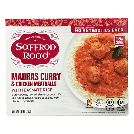 Saffron Road Frozen Entree Halal Madras Curry & Chicken Meatballs Medium Heat - 10 Oz