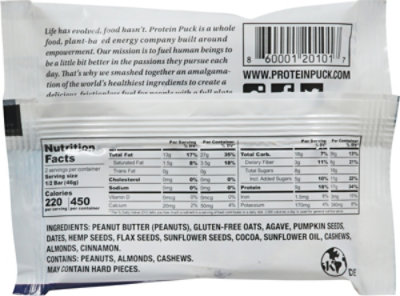 Protein Puck Peanut Butter Cocoa Cashew Cinnamon Hemp Seed Bar - 3.25 Oz - Image 6