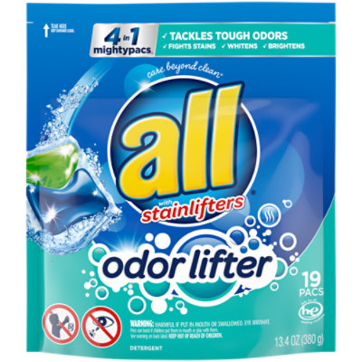 all Laundry Detergent Liquid With Odor Lifter Mighty Pacs - 19 Count