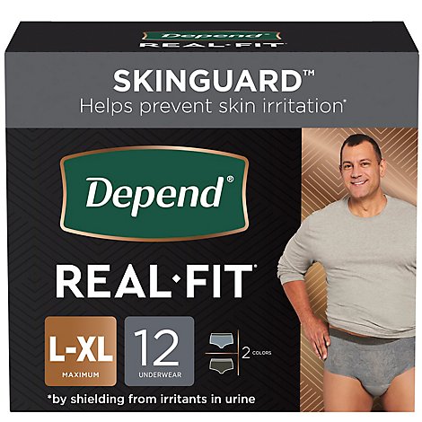 Depend Real Fit Incontinence Underwear for Men Large Extra Large 38–50 Inch Waist Black and Gray - 12 Count