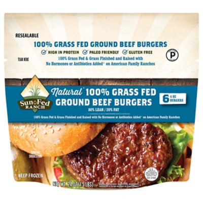 Sunfed Ranch Beef Patties Grass Fed Frozen 80/20 24 Oz Albertsons