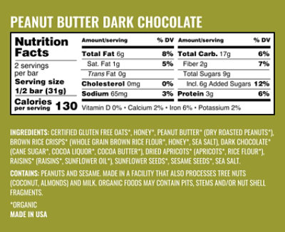 Kate's Real Food Dark Chocolate Peanut Butter Bar - 2.2 Oz - Image 3