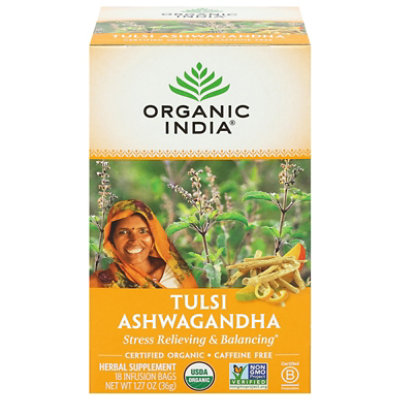 ORGANIC INDIA Herbal Supplement Tea Tulsi Ashwagandha 18 Count - 1.27 Oz - Image 2
