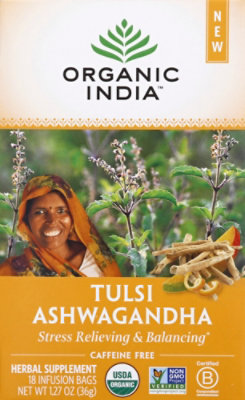 ORGANIC INDIA Herbal Supplement Tea Tulsi Ashwagandha 18 Count - 1.27 Oz - Image 2