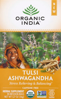 ORGANIC INDIA Herbal Supplement Tea Tulsi Ashwagandha 18 Count - 1.27 Oz - Image 2