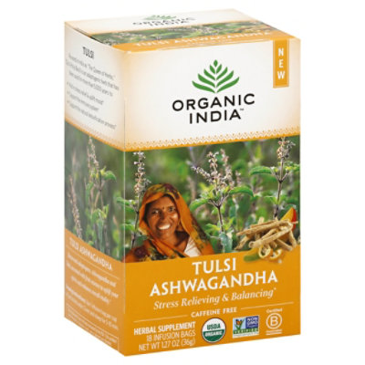 ORGANIC INDIA Herbal Supplement Tea Tulsi Ashwagandha 18 Count - 1.27 Oz