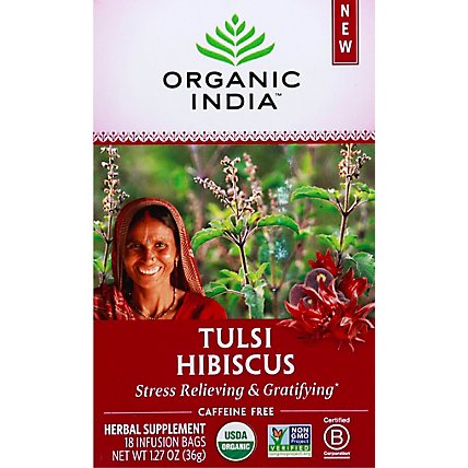 ORGANIC INDIA Herbal Supplement Tea Tulsi Hibiscus 18 Count - 1.27 Oz - Image 2