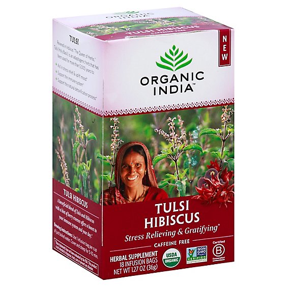 ORGANIC INDIA Herbal Supplement Tea Tulsi Hibiscus 18 Count - 1.27 Oz