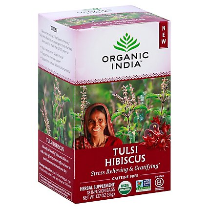 ORGANIC INDIA Herbal Supplement Tea Tulsi Hibiscus 18 Count - 1.27 Oz - Image 1
