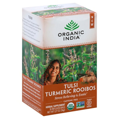 ORGANIC INDIA Herbal Supplement Tea Tulsi Turmeric Rooibos 18 Count - 1.27 Oz