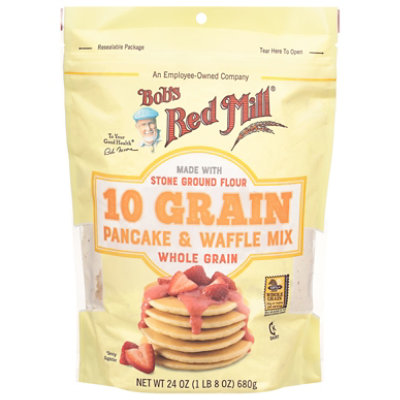 Bobs Red Mill Pancake & Waffle Mix 10 Grain Whole Grain Pouch - 24 Oz