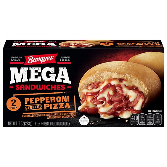 Banquet Mega Sandwiches Pepperoni Stuffed Pizza 2 Count - 10 Oz