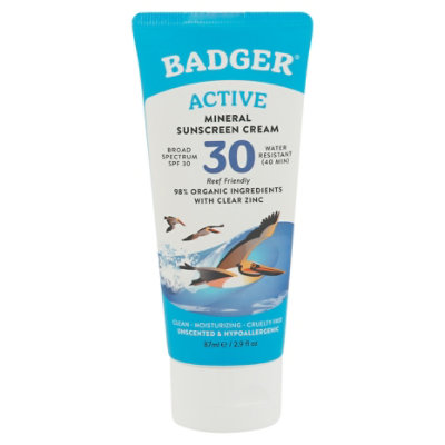Badger Active SPF 30 Mineral Sunscreen Cream - 2.9 Fl. Oz. - Image 1