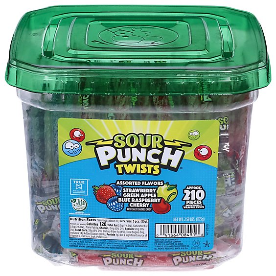 Sour Punch Twists Individual Wrapped Candy Assorted Jar - 2.59 Lb