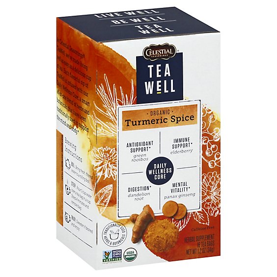 Celestial Tea Well Herbal Supplement Turmeric Spice - 16 Count