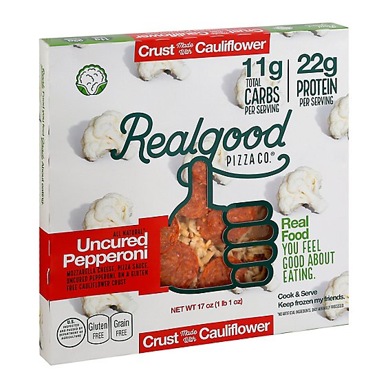 Real Good Food Co. Pizza Uncured Pepperoni Cauliflower Crust Frozen - 17 Oz