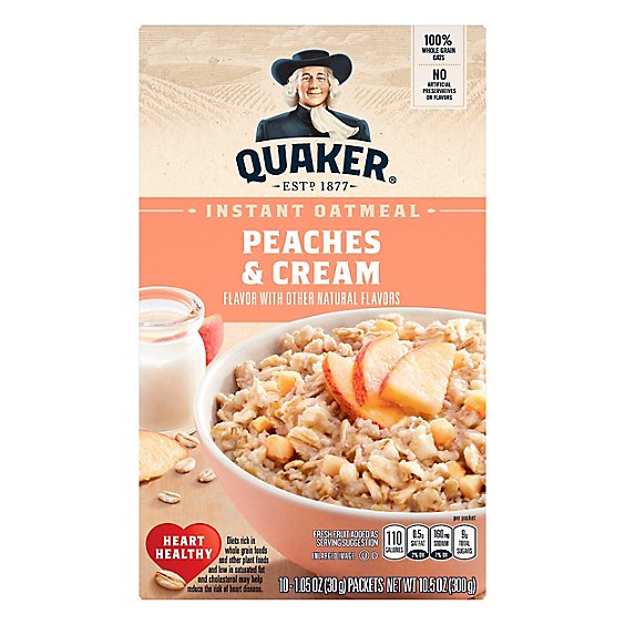 Quaker Instant Oatmeal Peaches & Cream - 10.5 Oz