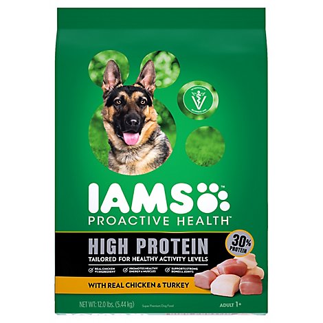 IAMS Proactive Health Dog Food Dry For Adult High Protein With Chicken & Turkey - 12 Lb