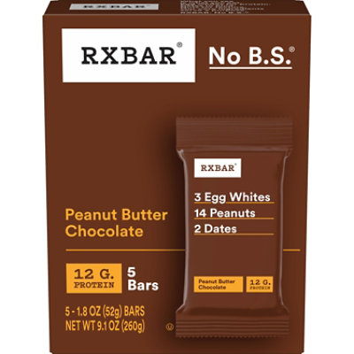 RXBAR Protein Bars Peanut Butter Chocolate Gluten Free 5 Count - 9.1 Oz