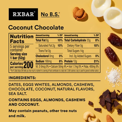 RXBAR Protein Bars Coconut Chocolate 12g Protein 5 Count - 9.1 Oz - Image 7