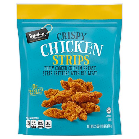 Signature SELECT Crispy Chicken Strips Fully Cooked Chicken Breast With Rib Meat Frozen - 25 Oz