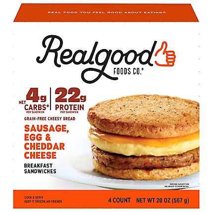 Real Good Breakfast Sandwiches Sausage Egg & Cheddar Cheese 4 Count - 20 Oz - Image 1