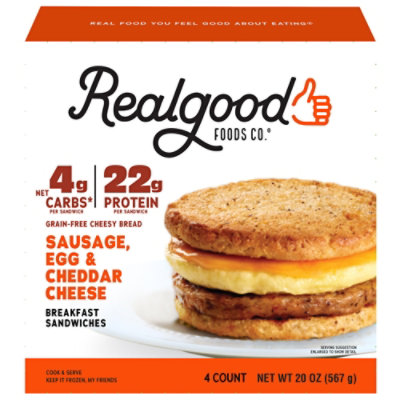 Real Good Breakfast Sandwiches Sausage Egg & Cheddar Cheese 4 Count - 20 Oz - Image 1