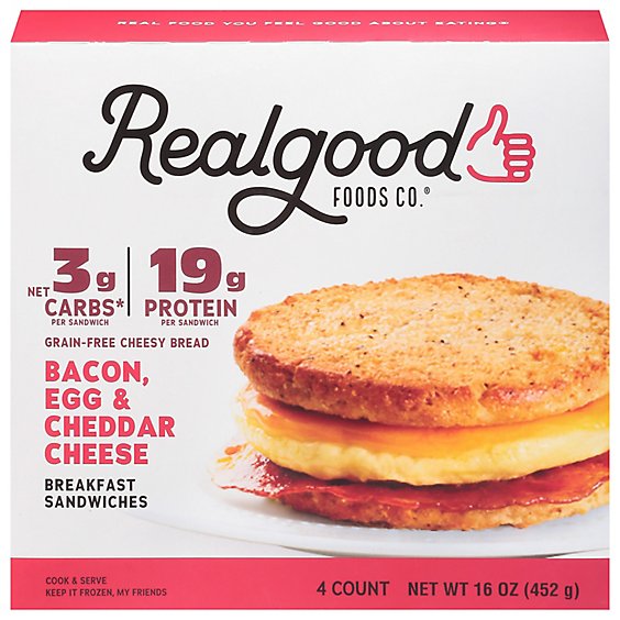 Real Good Breakfast Sandwiches Bacon Egg & Cheddar Cheese 4 Count - 15 Oz