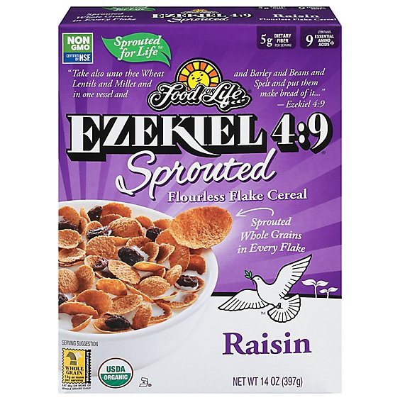 Food for Life Ezekiel 4:9 Cereal Sprouted Flourless Flake Raisin - 14 Oz