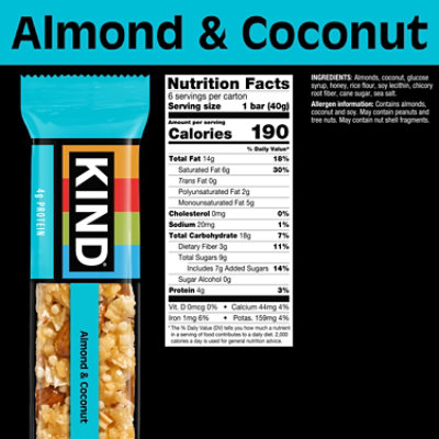 KIND Almond & Coconut Low Glycemic Index Gluten Free Snack Bars - 6-1.4 Oz - Image 2
