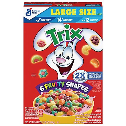 Trix Cereal Corn Puffs Sweetened Classic Fruit Flavored Large Size - 13.9 Oz - Image 2
