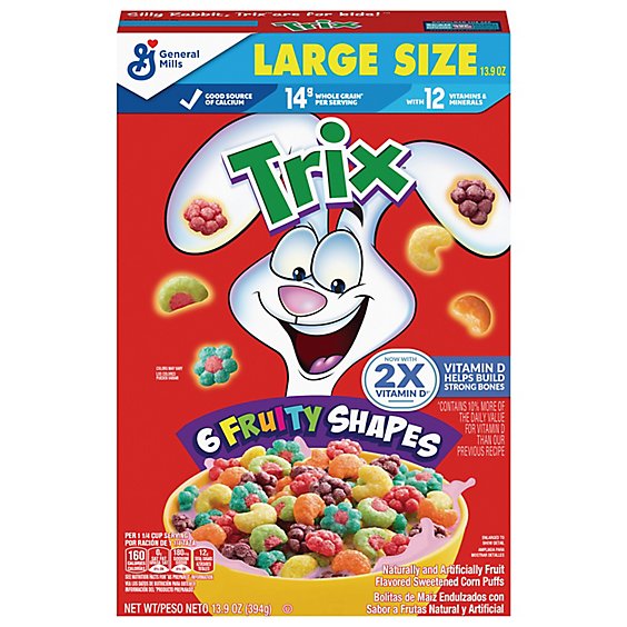 Trix Cereal Corn Puffs Sweetened Classic Fruit Flavored Large Size - 13.9 Oz