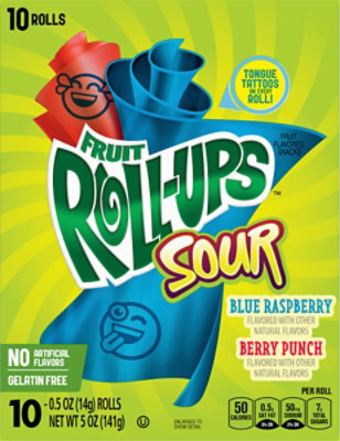 Fruit Roll-Ups Sour Blue Raspberry & Berry Punch - 10-0.5 Oz - Image 2