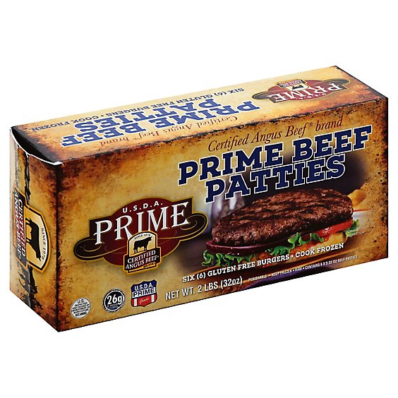 Certified Angus Beef Burger Patties Prime Gluten Free 6 Count - 2 Lb