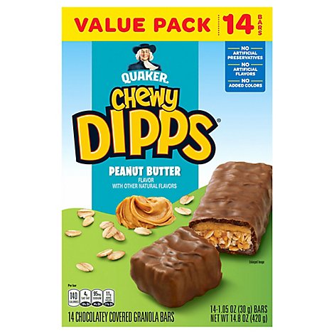Quaker Chewy Dipps Granola Bars Chocolatey Covered Peanut Butter Value Pack - 14-1.05 Oz