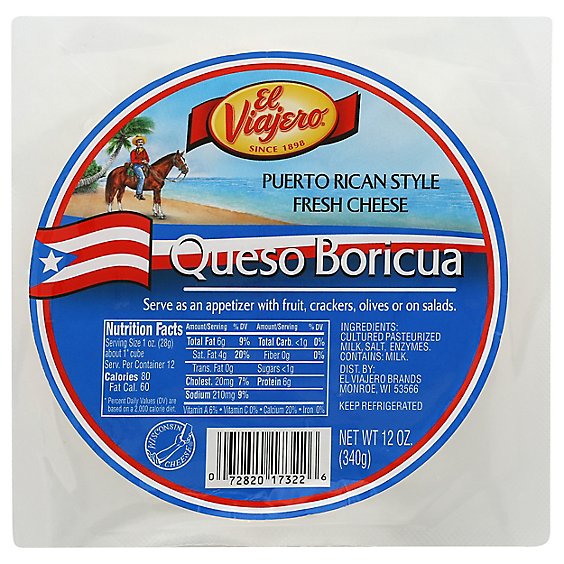 El Viajero Cheese Fresh Puerto Rican Style Queso Boricua - 12 Oz