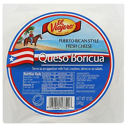 El Viajero Cheese Fresh Puerto Rican Style Queso Boricua - 12 Oz - Image 1