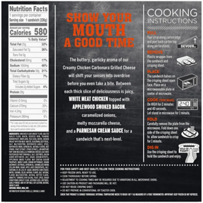 DEVOUR Creamy Chicken Carbonara Grilled Cheese with Bacon Carmelized Onions & Parmesan Cream Sauce Frozen Meal - 7.97 Oz - Image 8