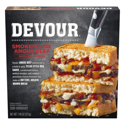 DEVOUR Smokehouse Angus Beef Grilled Cheese with BBQ Sauce & Onions Frozen Meal Box - 7.4 Oz